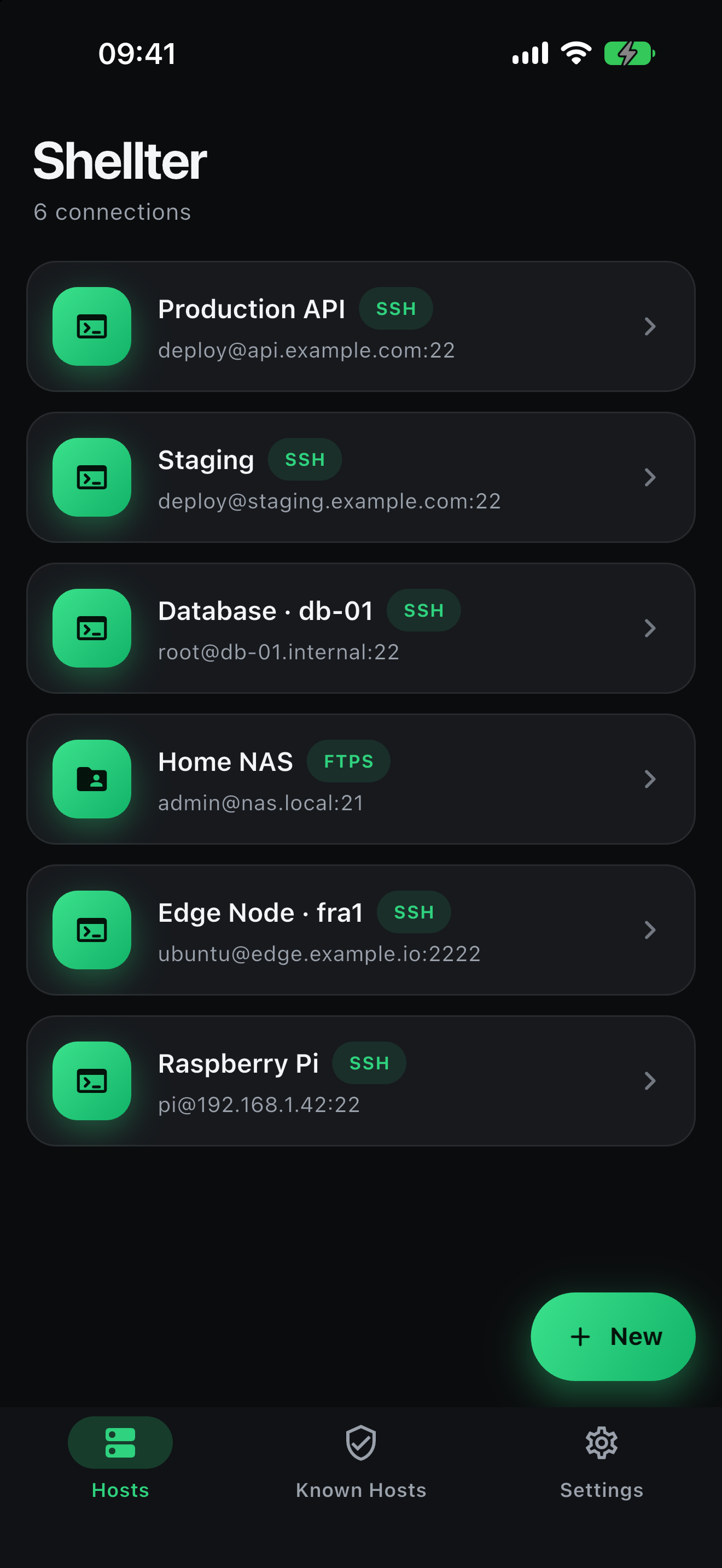Shellter Hosts screen
